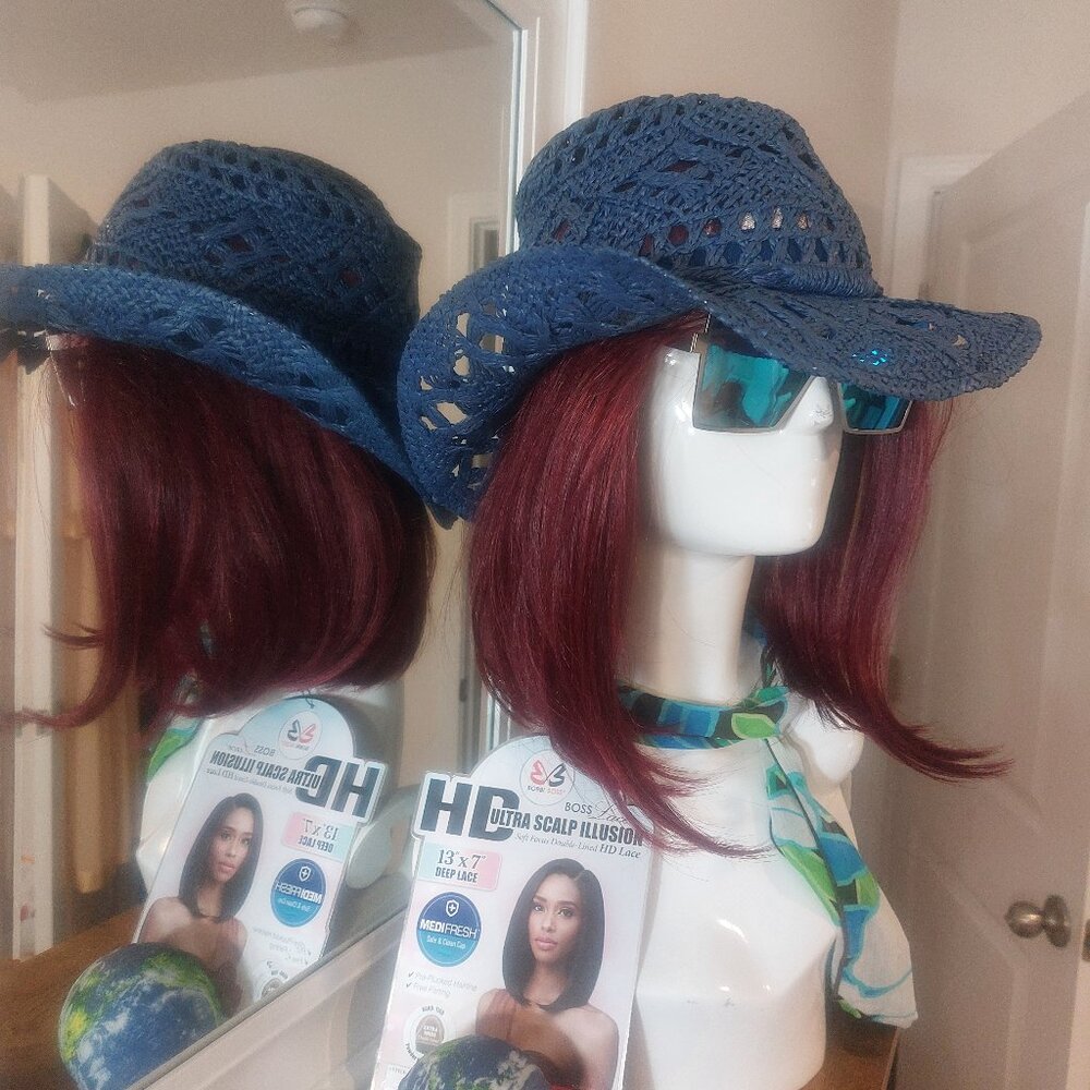 The Denim Raffia Straw Hat - Blue Crochet Sun Hat